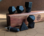 Rosetta Glyphic Raised Obsidian Semi Precious Stone Dice Set