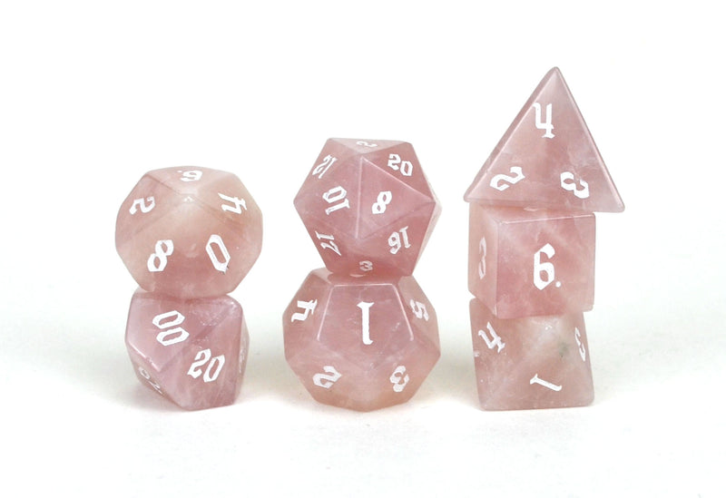 Rose Quartz Semi Precious Stone Dice Set of 7