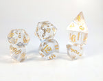 Optically Clear Crystal Yellow Script Dice Set
