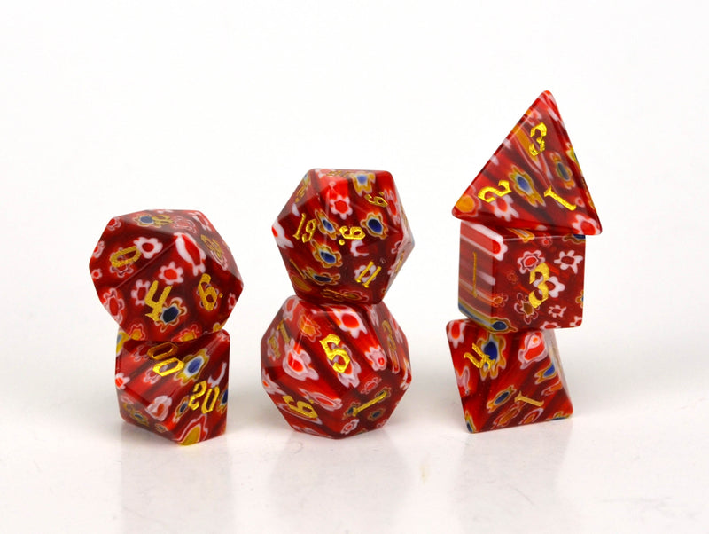Poppy Candy Glass Dice (HP) Set of 7